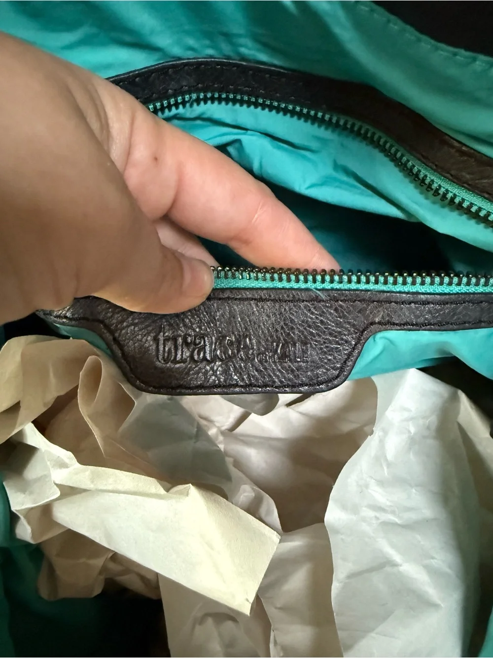 Trace of Kale Classic Black Leather Tote Bag with Front Pocket